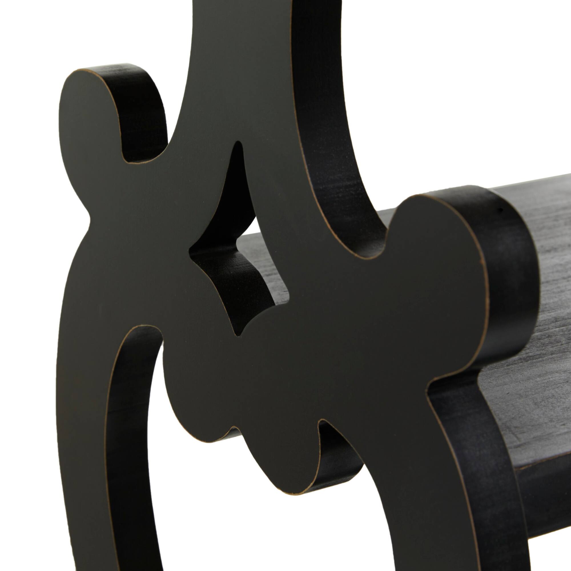 Black Wood Scroll Side Frames 2 Shelves Console Table with Brown Wood Top 38" x 15" x 32"